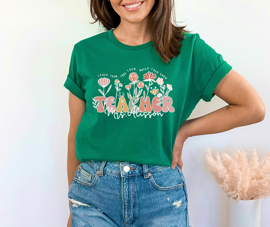 Boho Teacher Shirt: Floral Personalized Teacher Crewneck