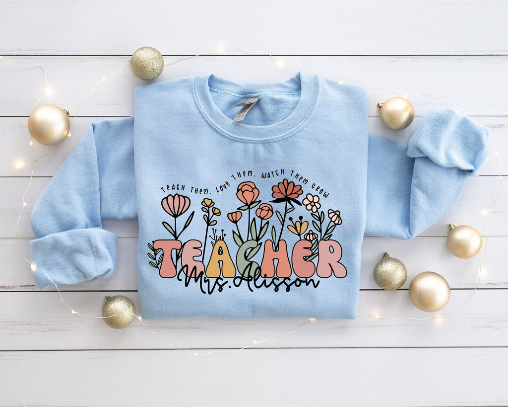 Boho Teacher Shirt: Floral Personalized Teacher Crewneck