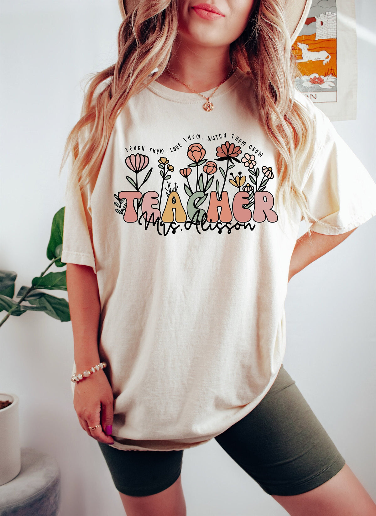 Boho Teacher Shirt: Floral Personalized Teacher Crewneck