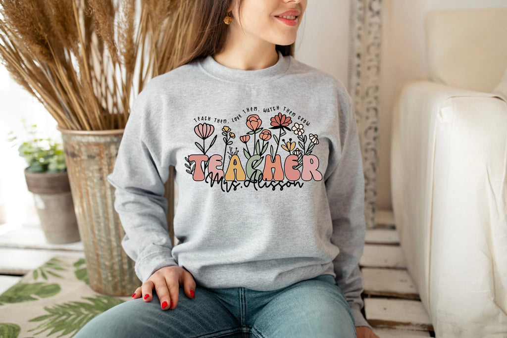 Boho Teacher Shirt: Floral Personalized Teacher Crewneck