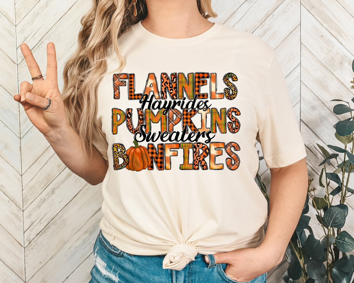 Flannels Pumpkins Bonfires Sweatshirt, Autumn Thanksgiving Sweater