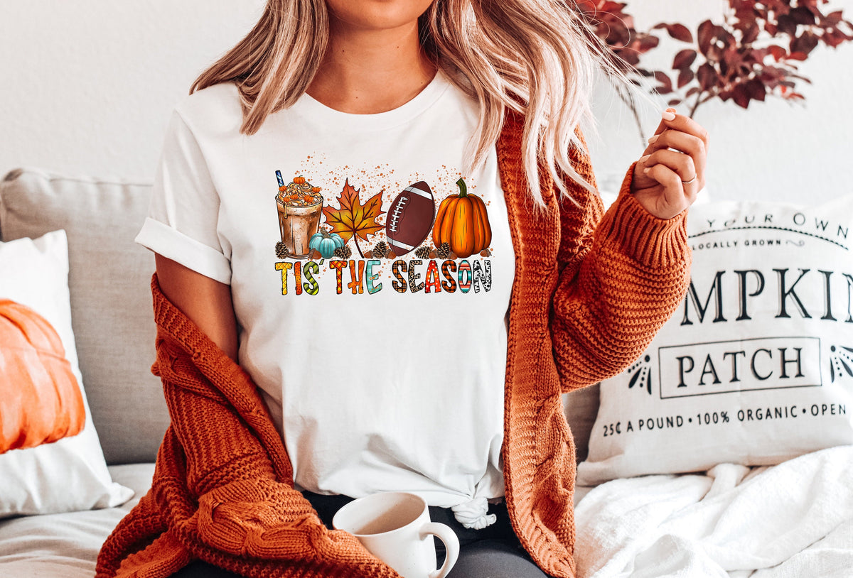 Tis The Season Shirt: Women's Fall Football Pumpkin Tee