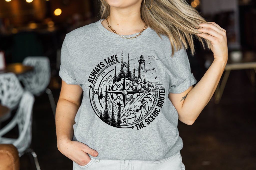 Scenic Route Compass Graphic Tee - Nature Adventure Shirt