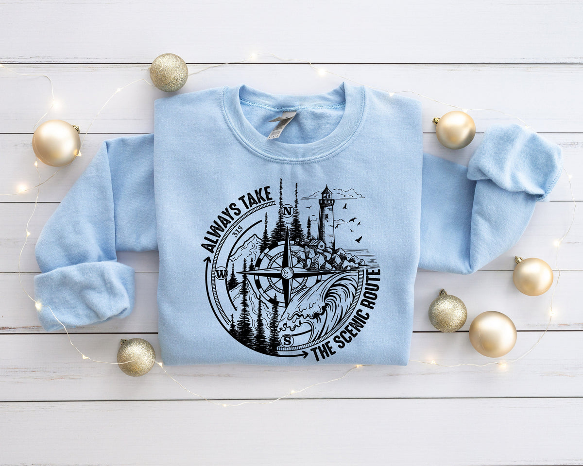 Scenic Route Compass Graphic Tee - Nature Adventure Shirt