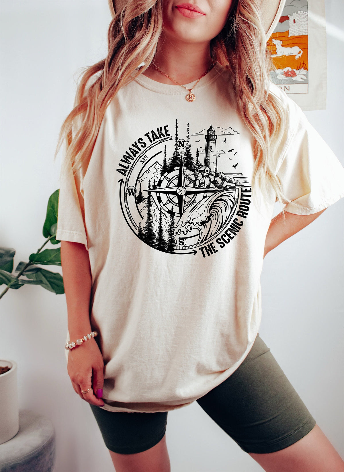 Scenic Route Compass Graphic Tee - Nature Adventure Shirt