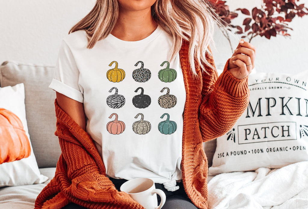 Colorful Pumpkins Thanksgiving Shirt: Autumn T-Shirt or Sweatshirt