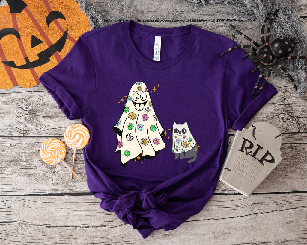 Cute Ghost Cat Halloween Shirt, Spooky Season Tee