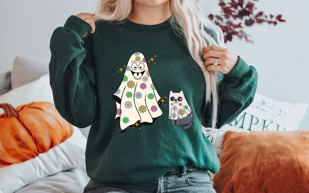Cute Ghost Cat Halloween Shirt, Spooky Season Tee
