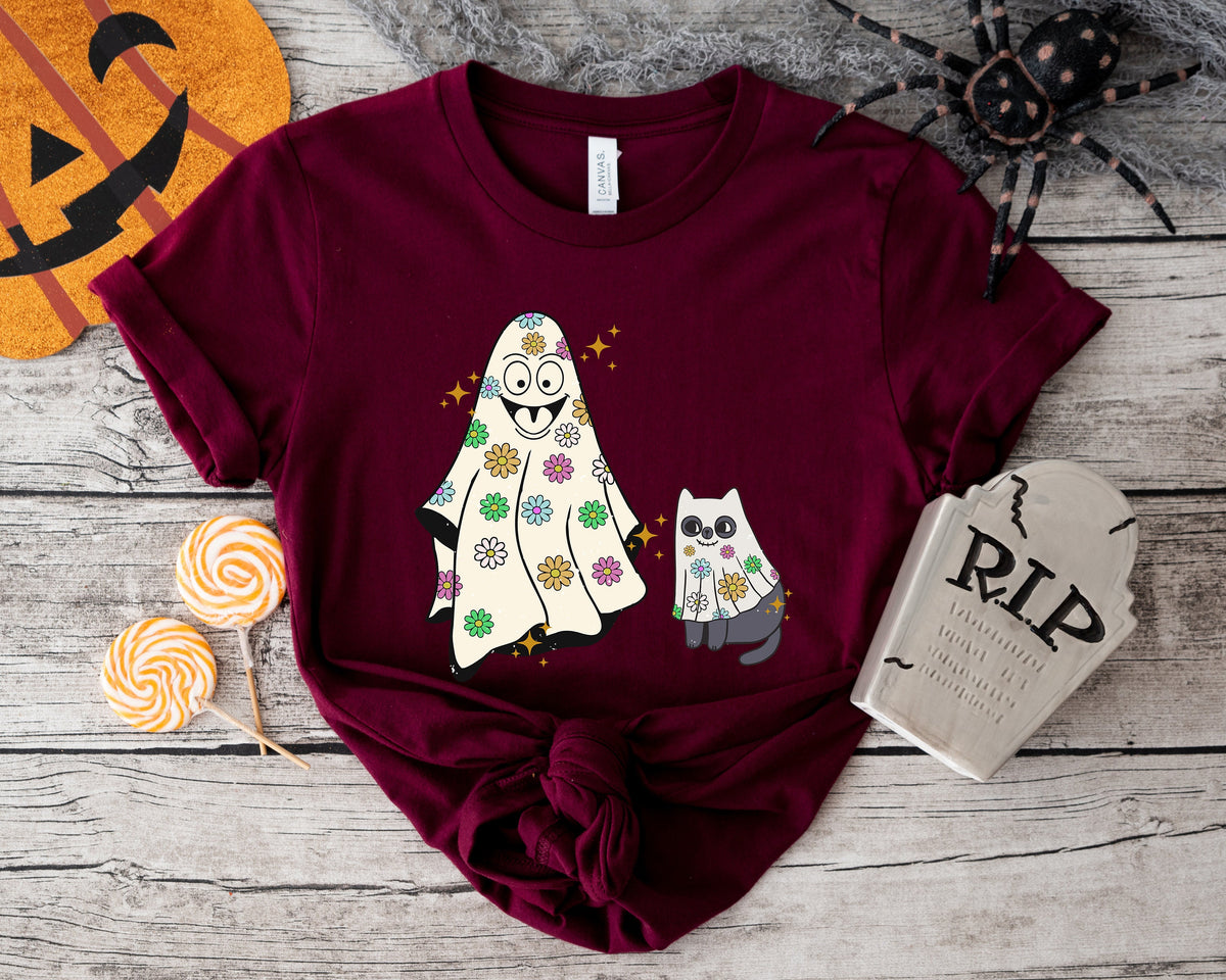 Cute Ghost Cat Halloween Shirt, Spooky Season Tee