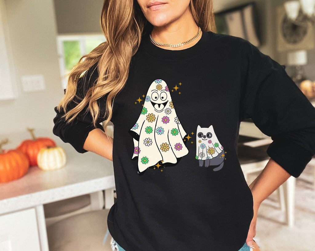 Cute Ghost Cat Halloween Shirt, Spooky Season Tee