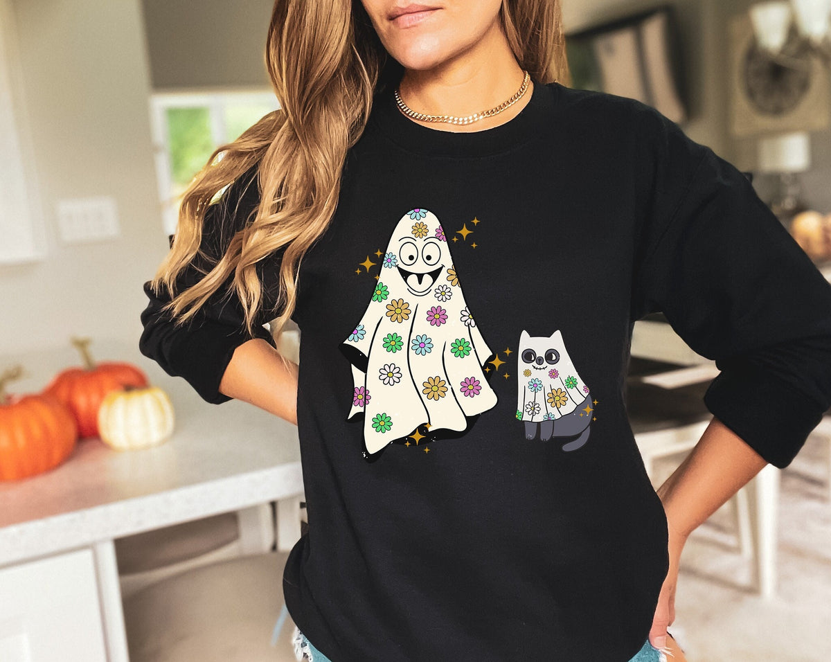 Cute Ghost Cat Halloween Shirt, Spooky Season Tee