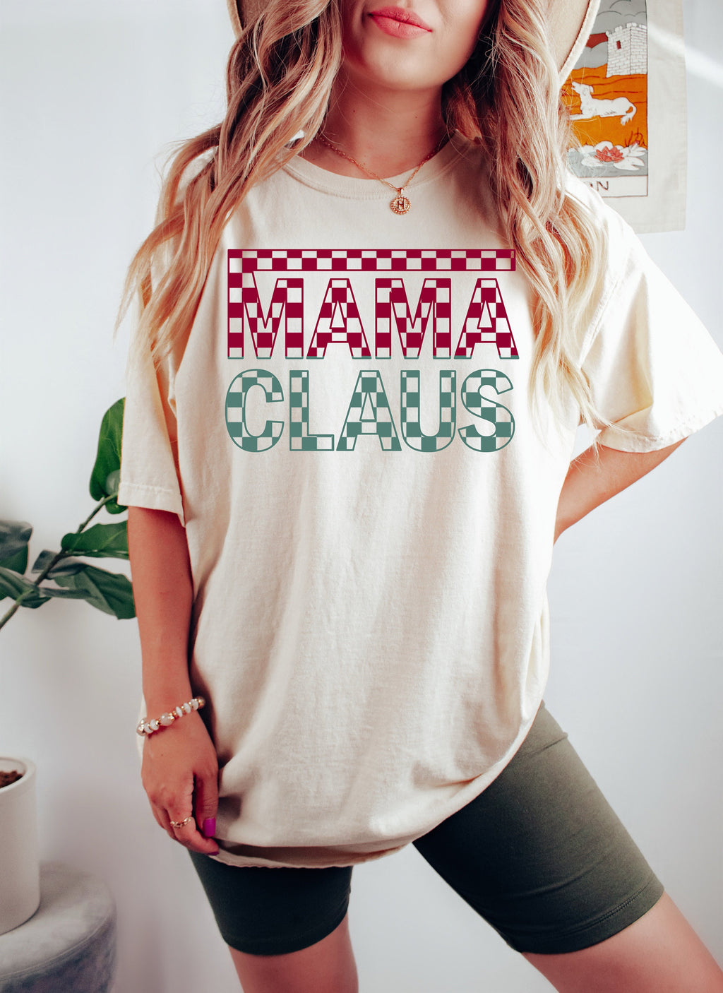 Mama Claus Sweatshirt, Checkered Christmas Shirt