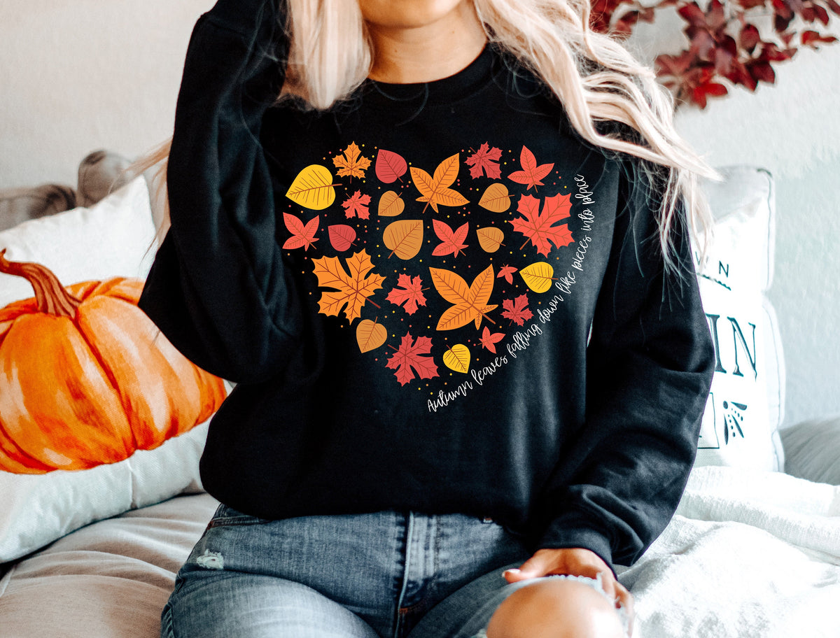 Fall Leaves Heart Sweatshirt: Autumn Thanksgiving Gift