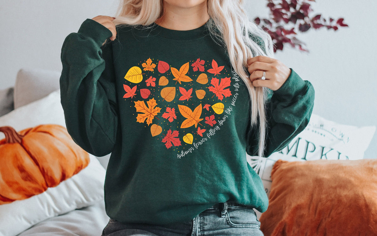 Fall Leaves Heart Sweatshirt: Autumn Thanksgiving Gift