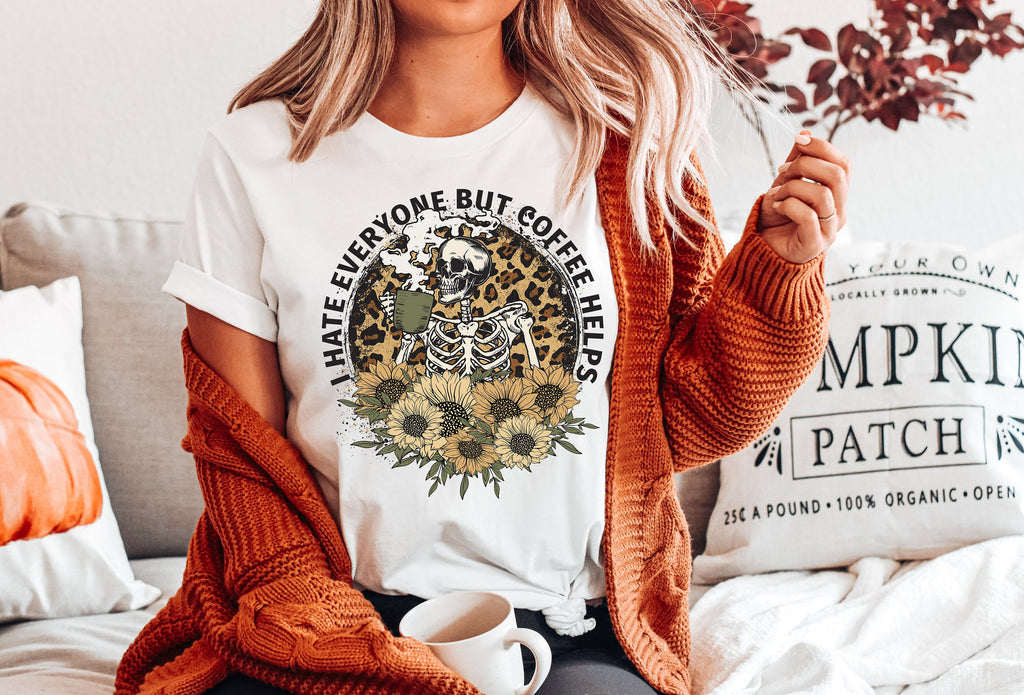 Halloween Skull Coffee Shirt: Funny Skeleton Graphic Tee