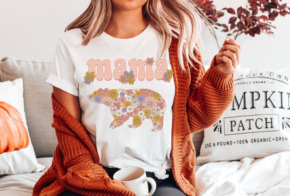 Fall Mama Bear Sweatshirt: Floral Autumn Tee