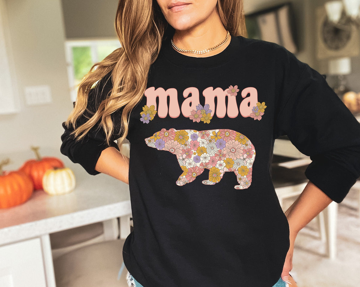 Fall Mama Bear Sweatshirt: Floral Autumn Tee