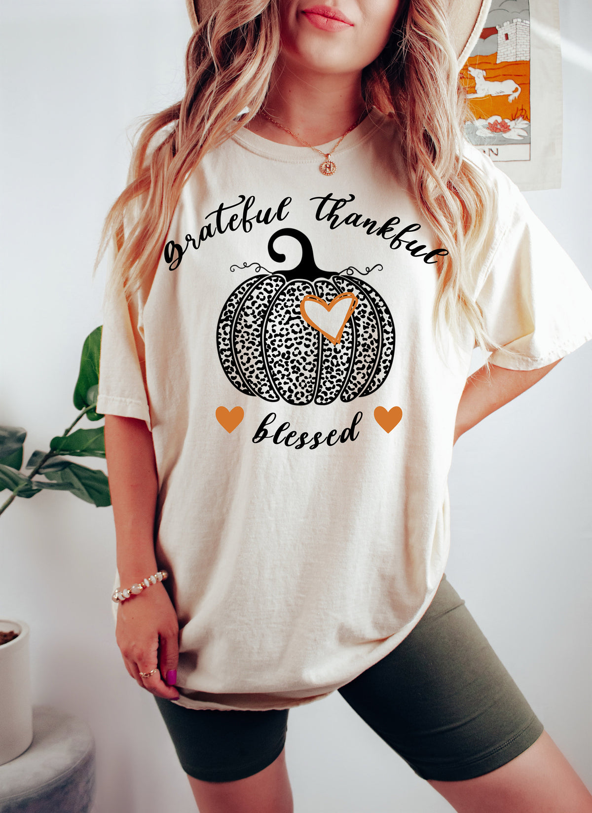 Leopard Pumpkin Thanksgiving Shirt: Grateful, Thankful, Blessed