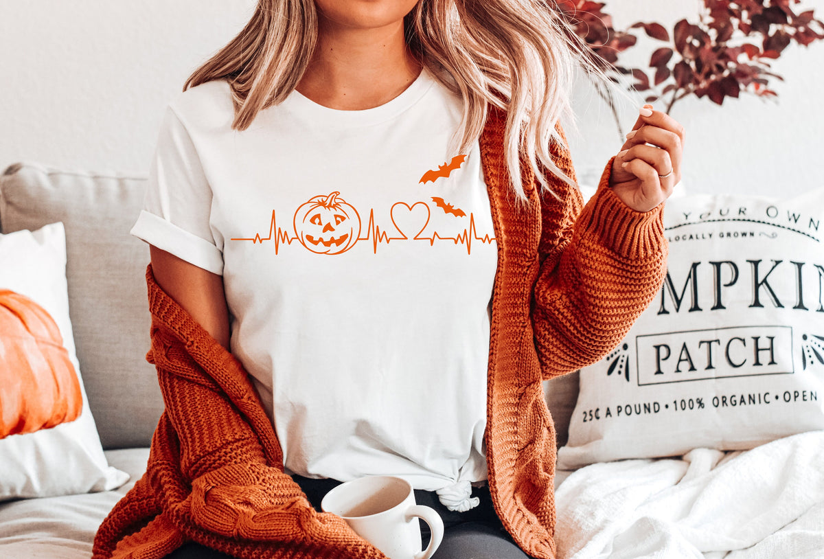 Pumpkin Heartbeat Halloween Shirt: Faces Party Tee