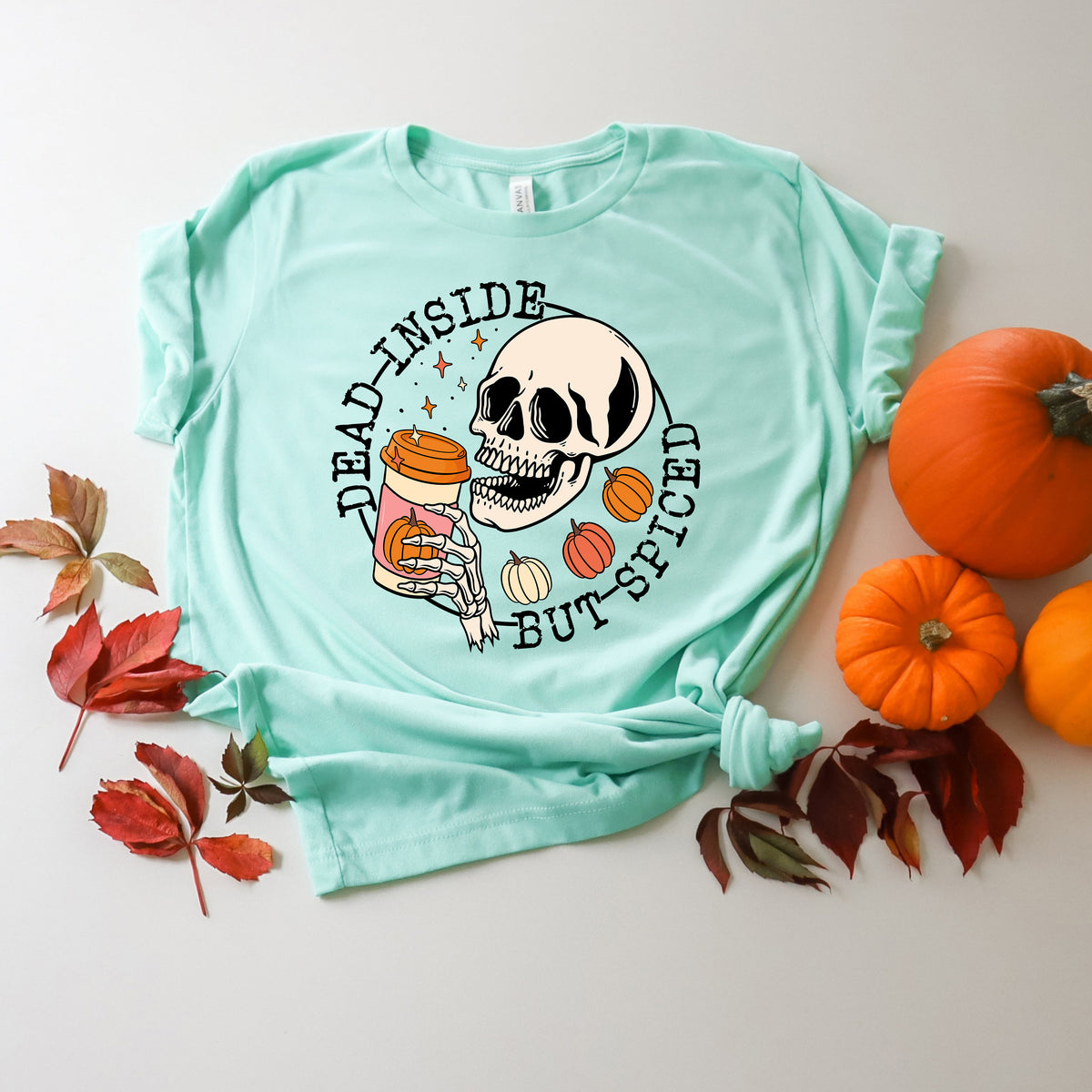 Dead Inside But Spiced Halloween Shirt, Skeleton Pumpkin Tee
