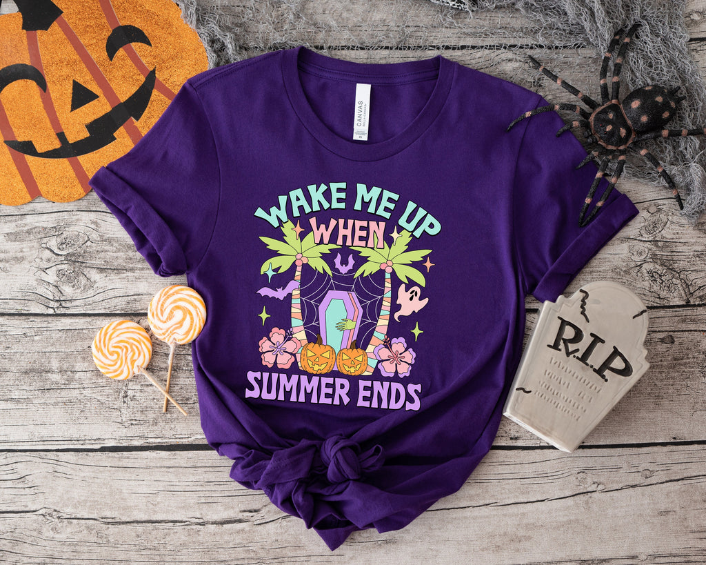 Wake Me Up When Summer Ends Shirt: Spooky Season Halloween Coffin Tee