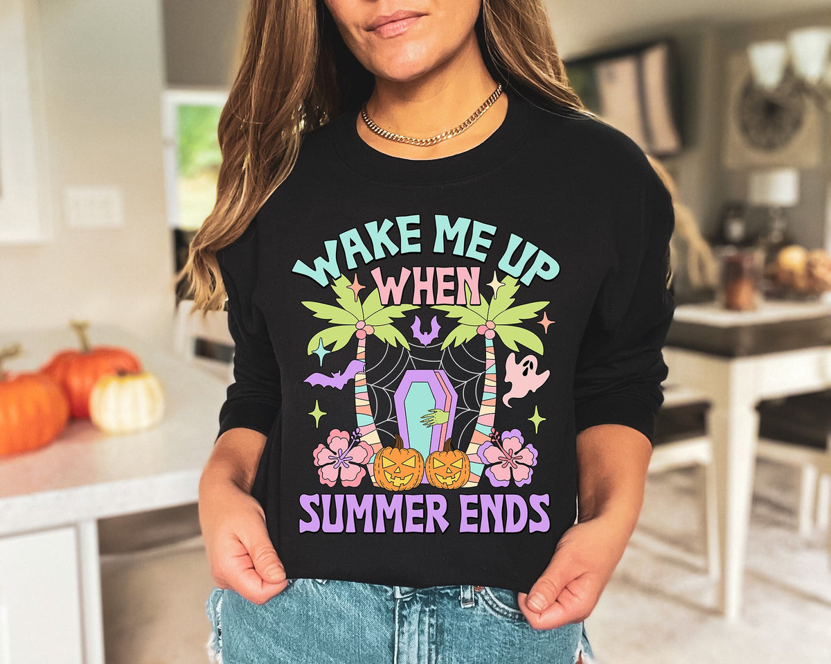 Wake Me Up When Summer Ends Shirt: Spooky Season Halloween Coffin Tee