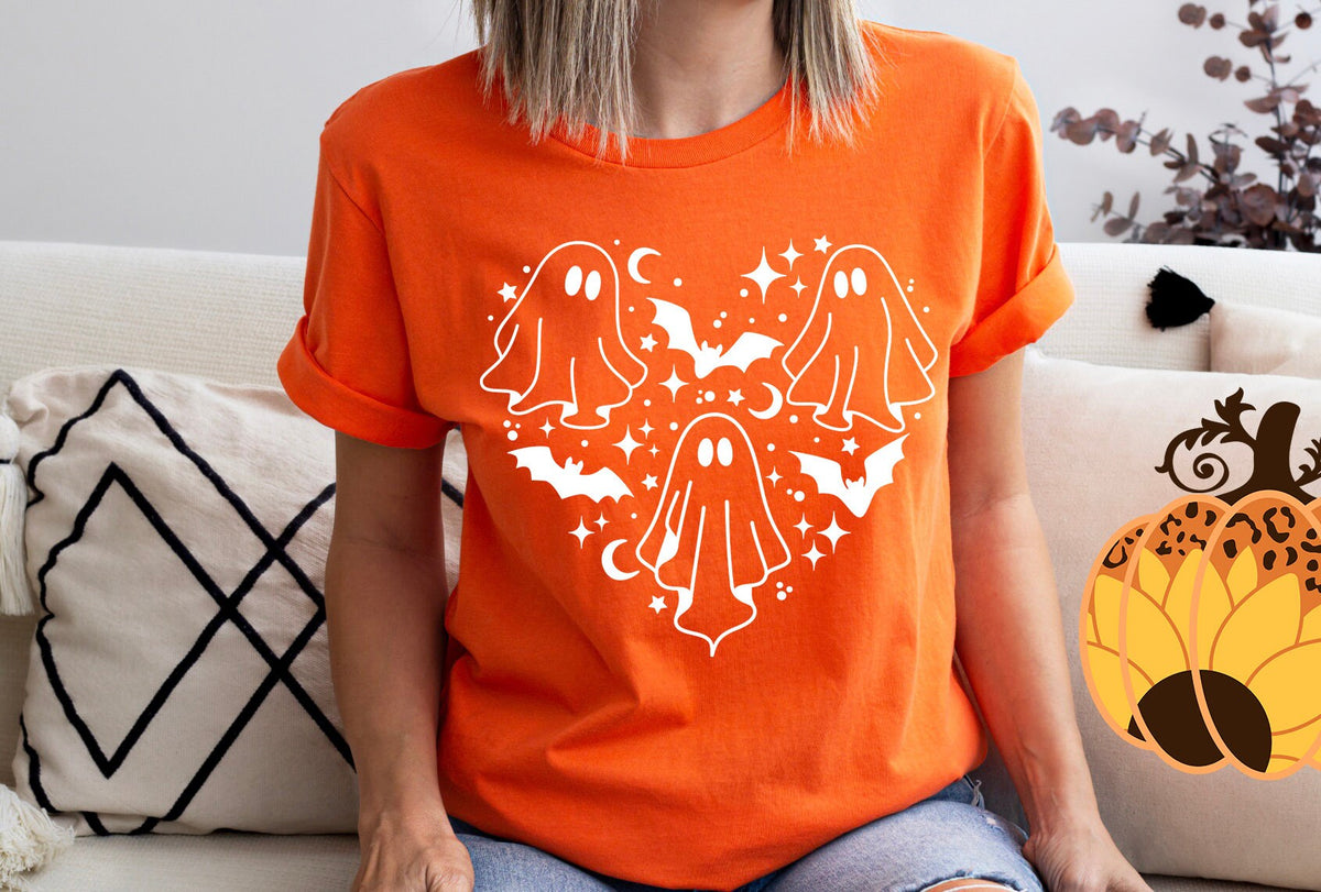 Halloween Ghost Heart T-Shirt, Women's Fall Graphic Tee