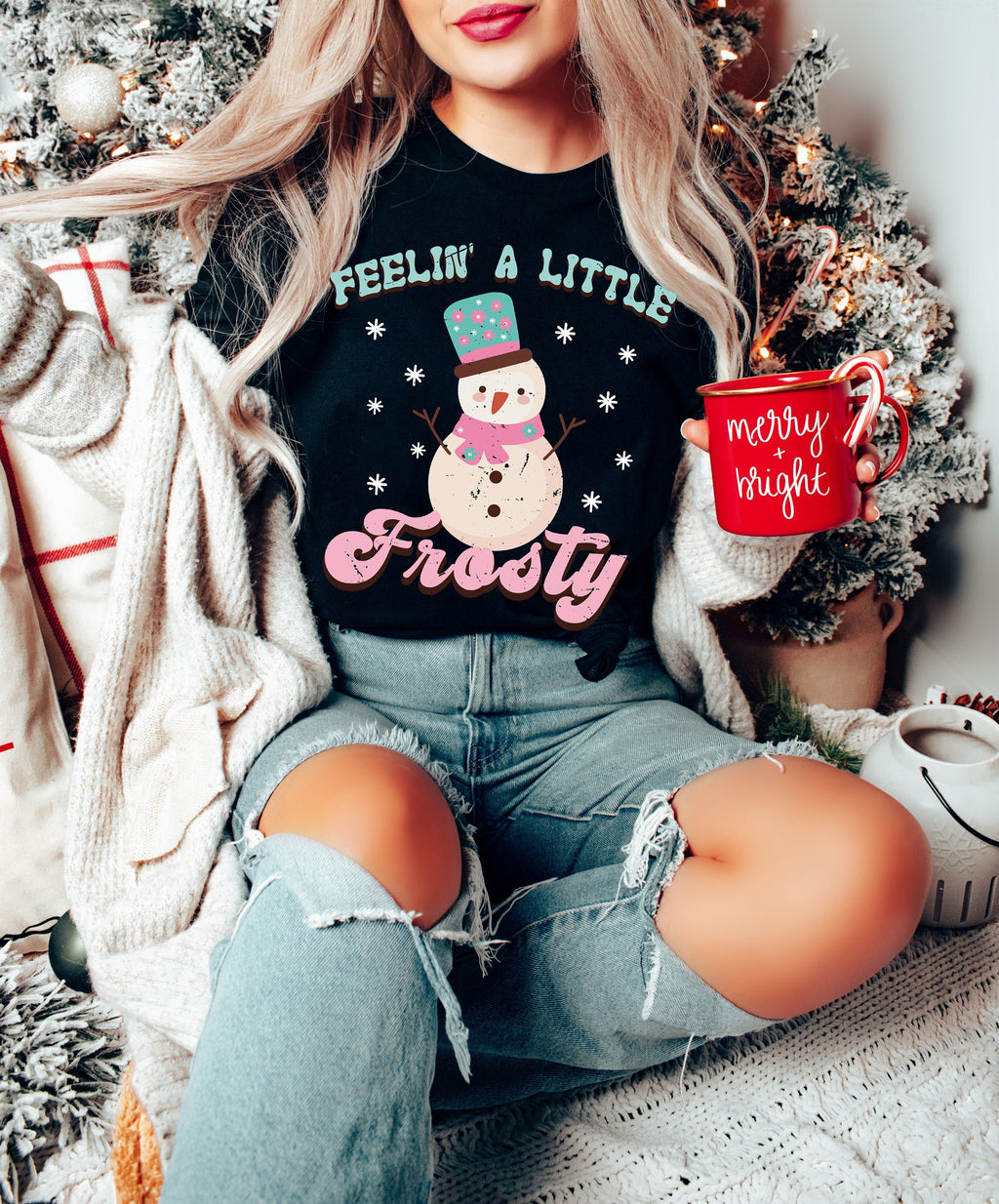 Feeling Frosty Snowman Shirt: Retro Christmas Holiday Tee