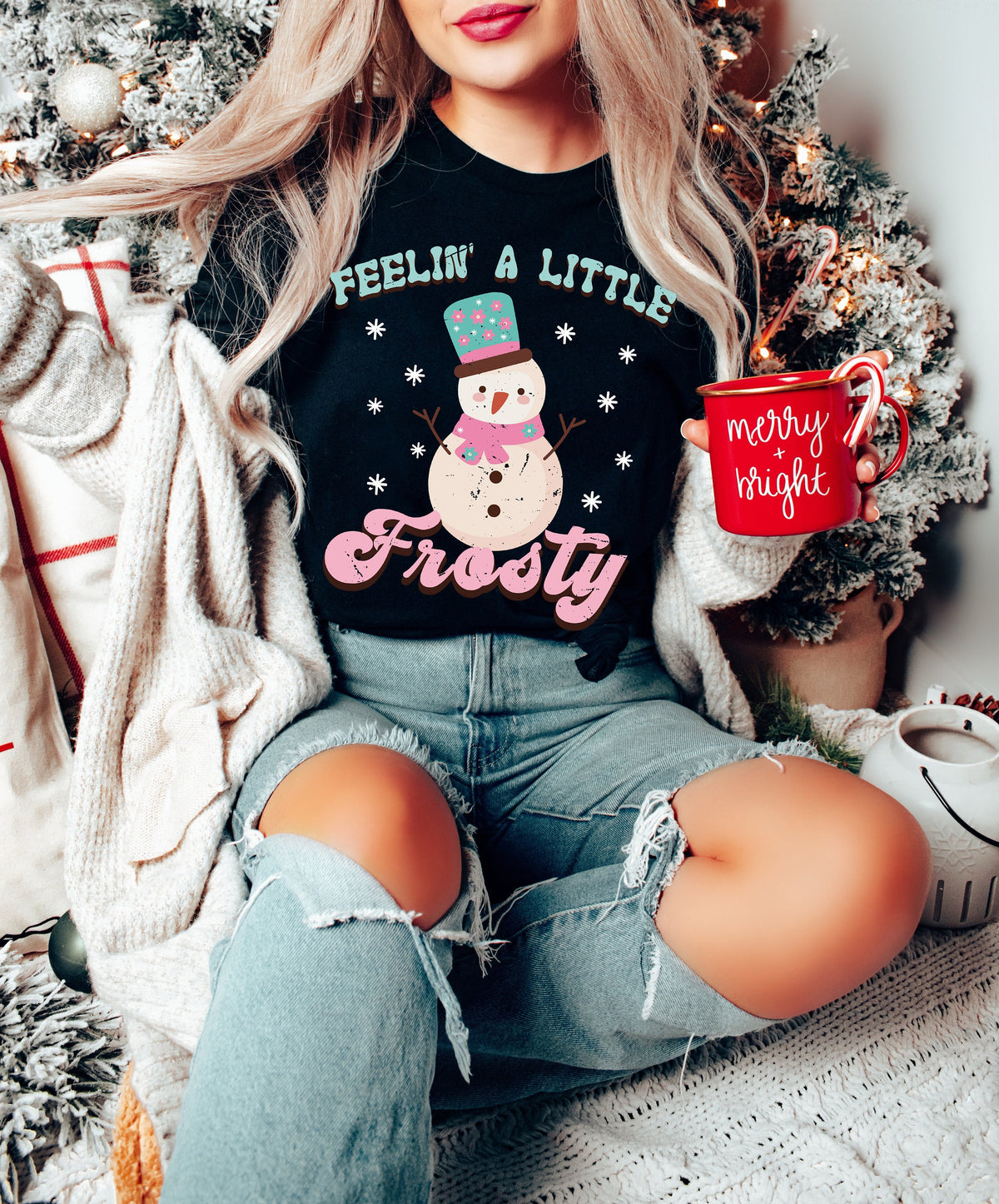 Feeling Frosty Snowman Shirt: Retro Christmas Holiday Tee