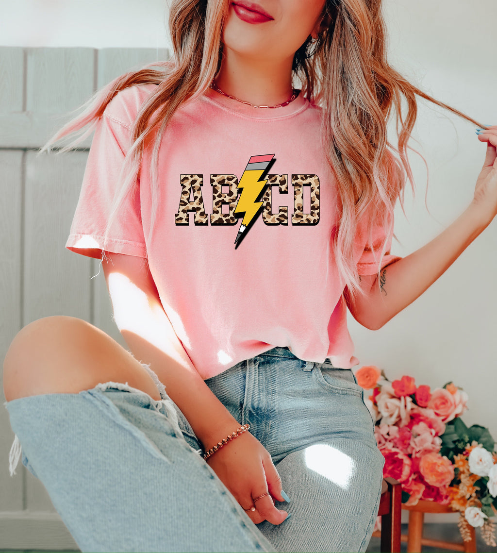 ABCD Pencil Bolt Teacher Shirt - Rock'n Roll Alphabet Tee