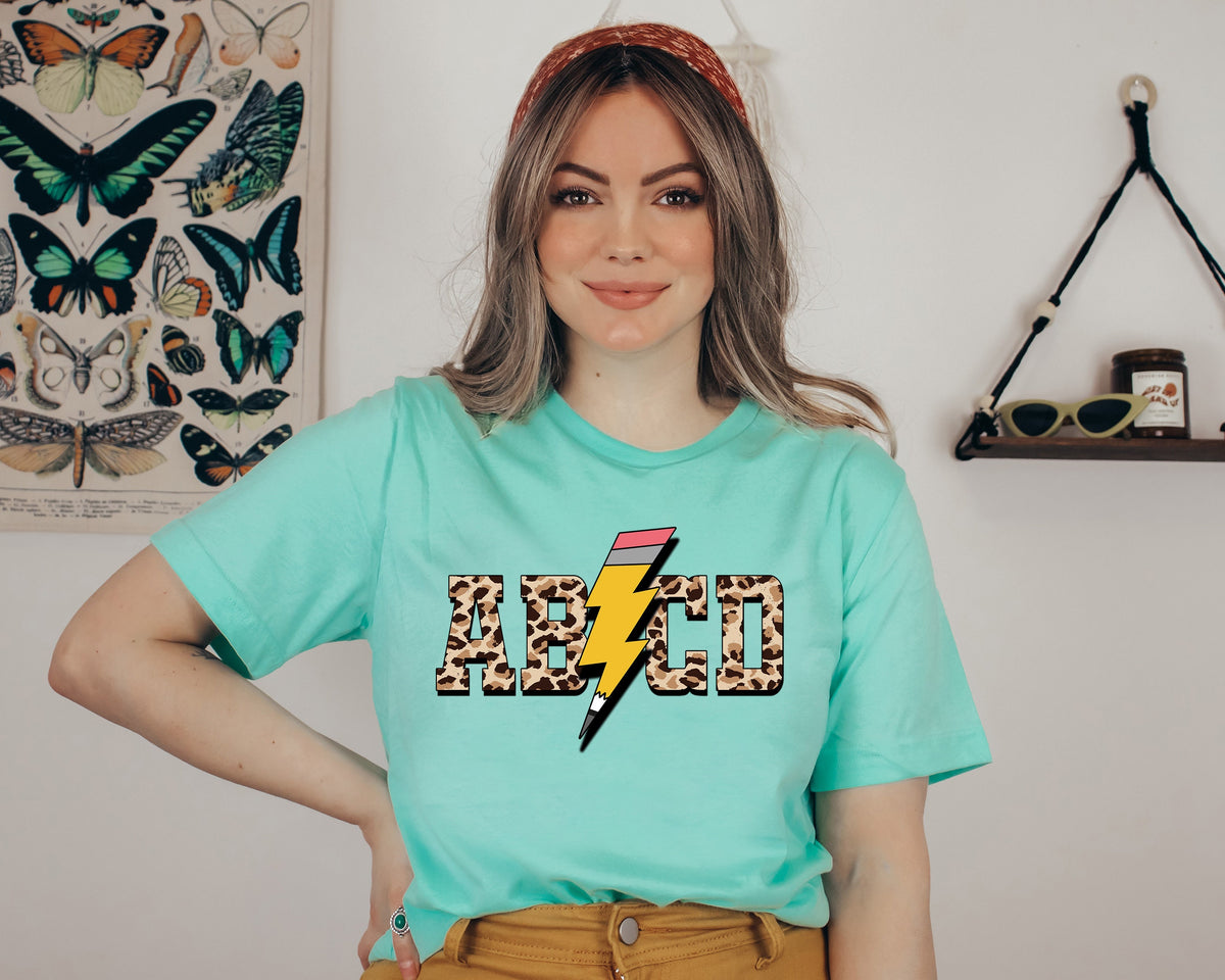 ABCD Pencil Bolt Teacher Shirt - Rock'n Roll Alphabet Tee