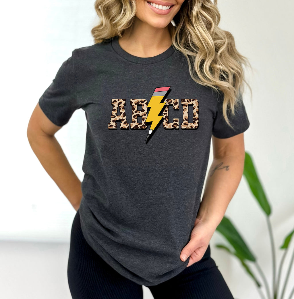 ABCD Pencil Bolt Teacher Shirt - Rock'n Roll Alphabet Tee