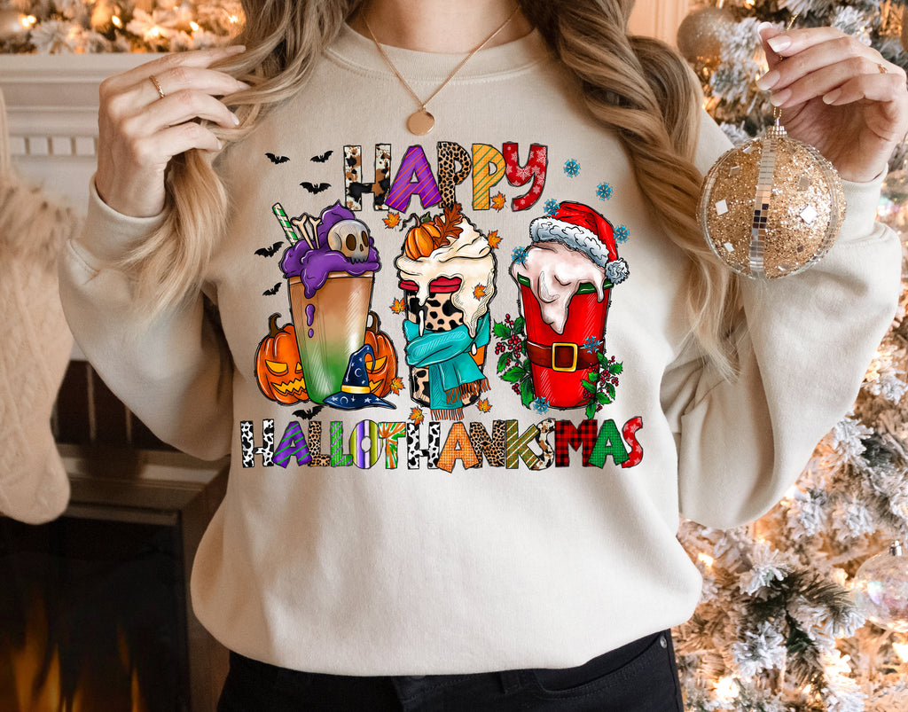 Happy Hallothanksmas T-Shirt, Coffee Lover, Holiday Outfit