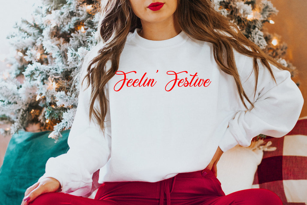 Womens Christmas Sweatshirt: Feelin' Festive Holiday Tee