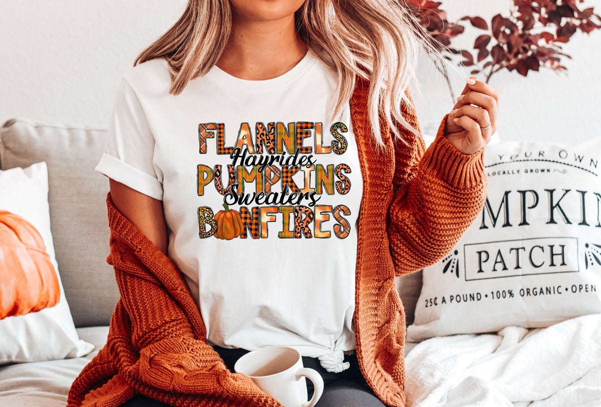 Flannels Pumpkins Bonfires Sweatshirt, Autumn Thanksgiving Sweater
