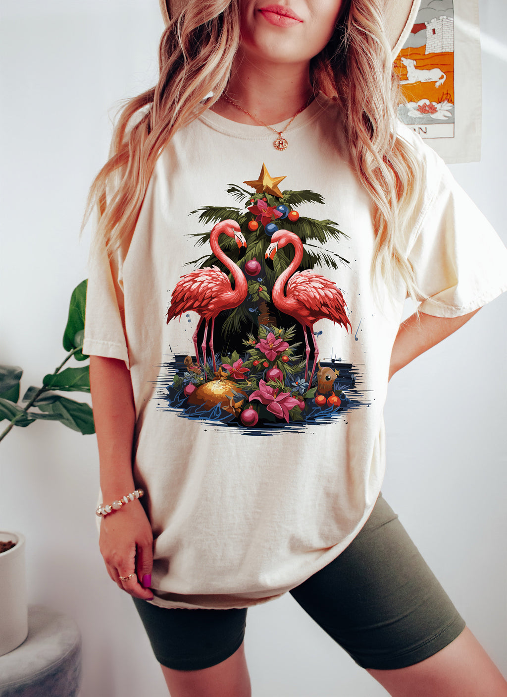 Christmas Flamingo Sweatshirt, Tropical Holiday Gift
