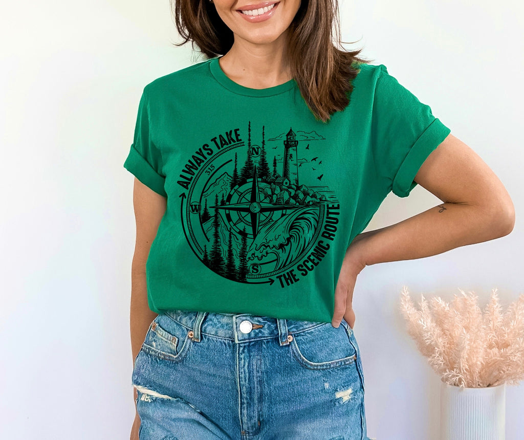 Scenic Route Compass Graphic Tee - Nature Adventure Shirt