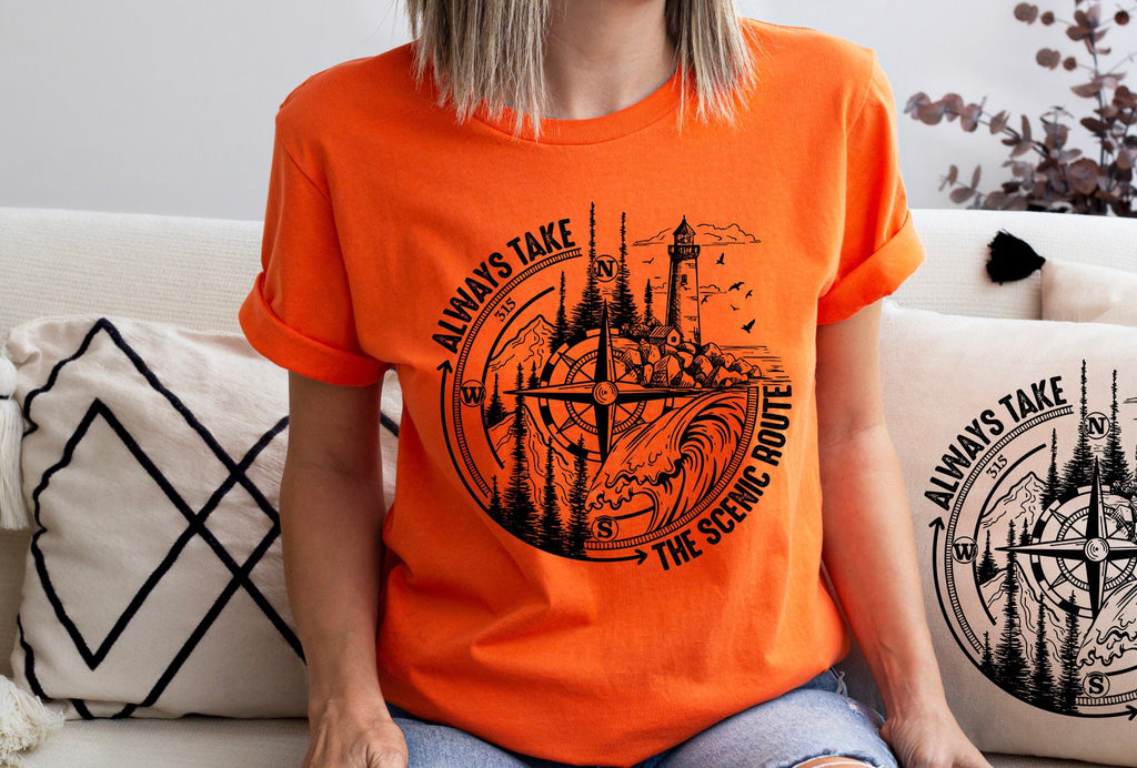 Scenic Route Compass Graphic Tee - Nature Adventure Shirt