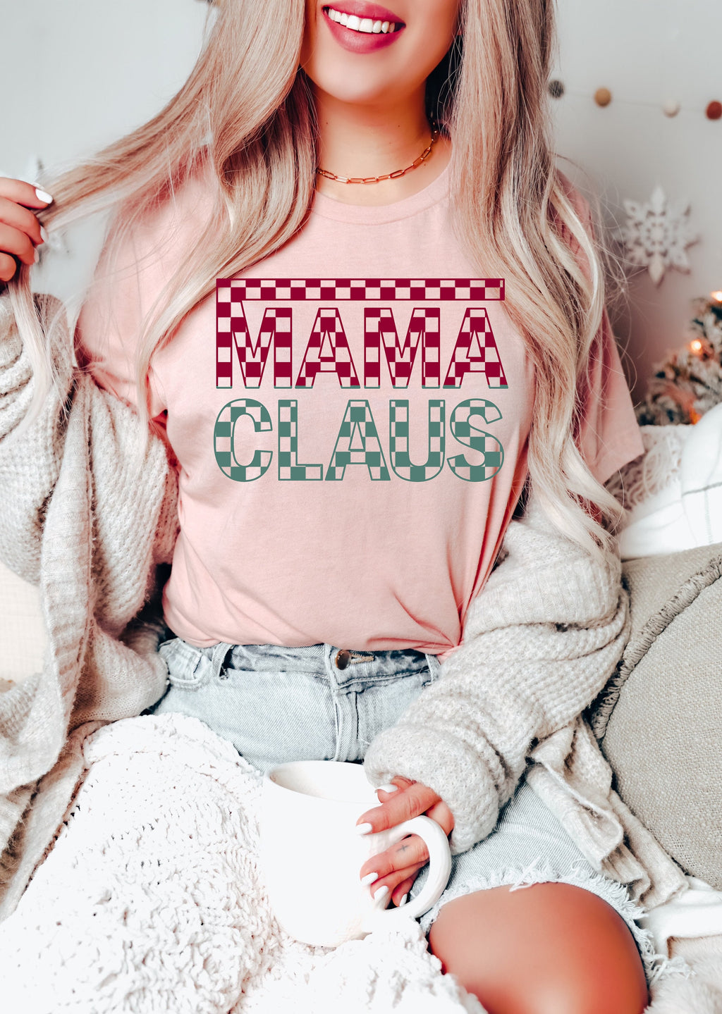 Mama Claus Sweatshirt, Checkered Christmas Shirt
