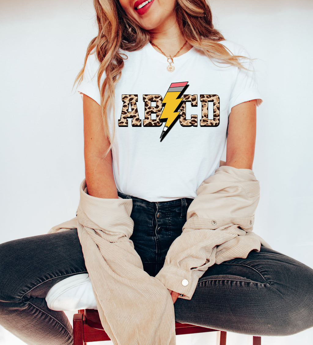 ABCD Pencil Bolt Teacher Shirt - Rock'n Roll Alphabet Tee