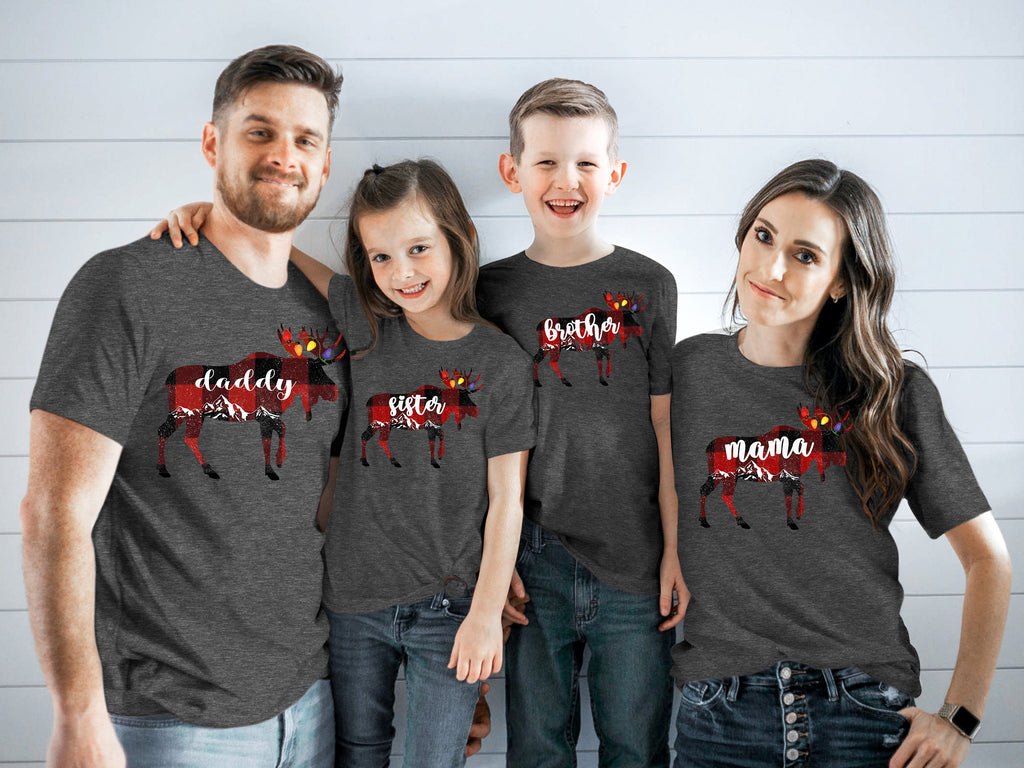 Family Moose Christmas Shirt: Buffalo Plaid Matching Tee