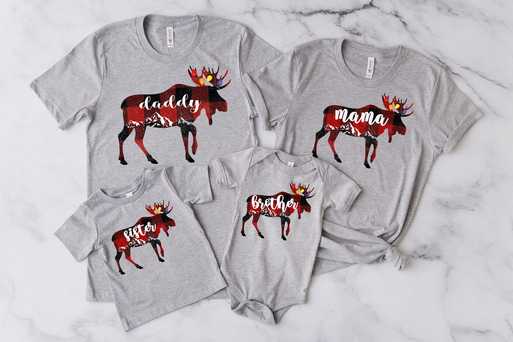 Family Moose Christmas Shirt: Buffalo Plaid Matching Tee