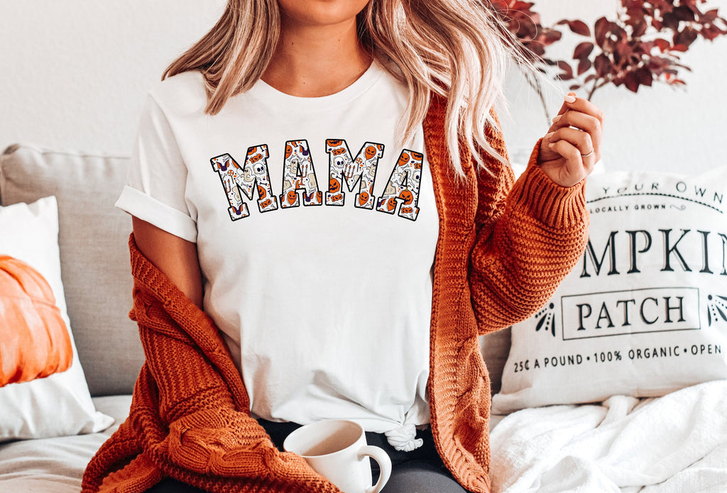 Retro Halloween Mama Shirt: Spooky Mom Ghost Design