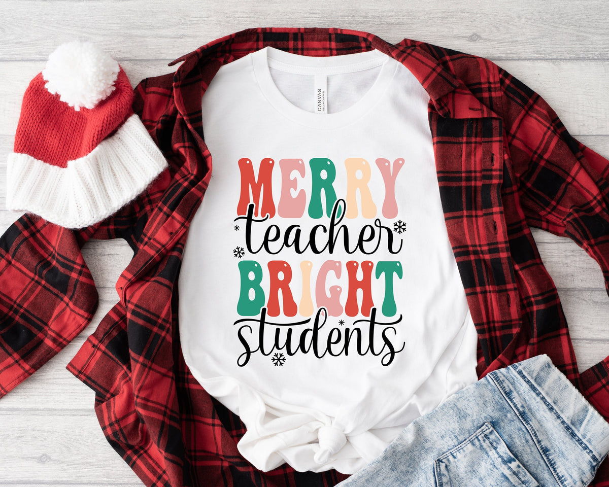 Merry Teacher Bright Students Christmas T-Shirt