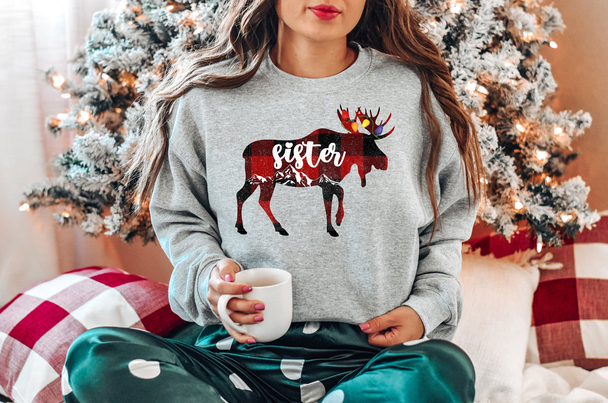 Family Moose Christmas Shirt: Buffalo Plaid Matching Tee