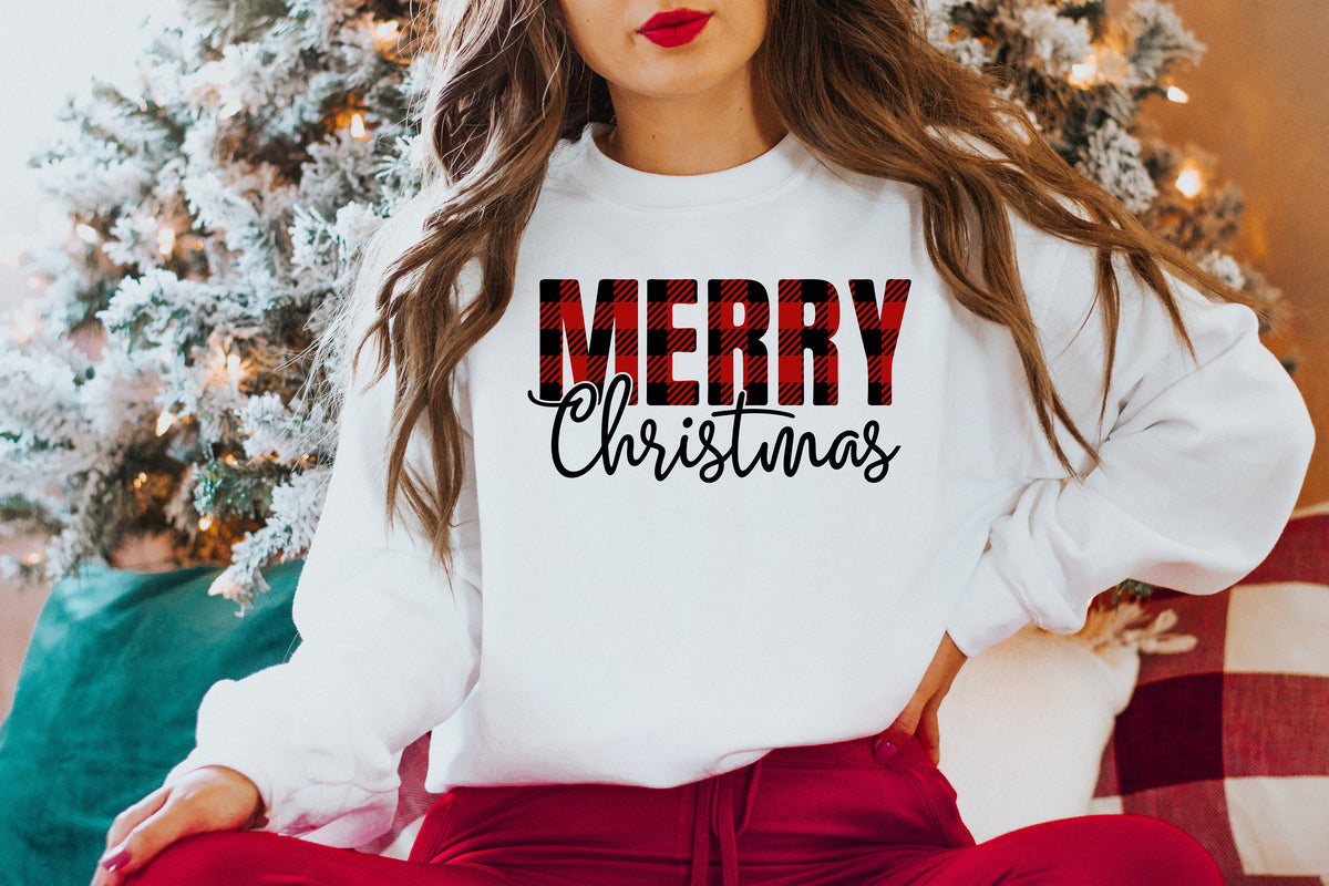 Buffalo Plaid Merry Christmas Sweatshirt - Family Holiday Shirt