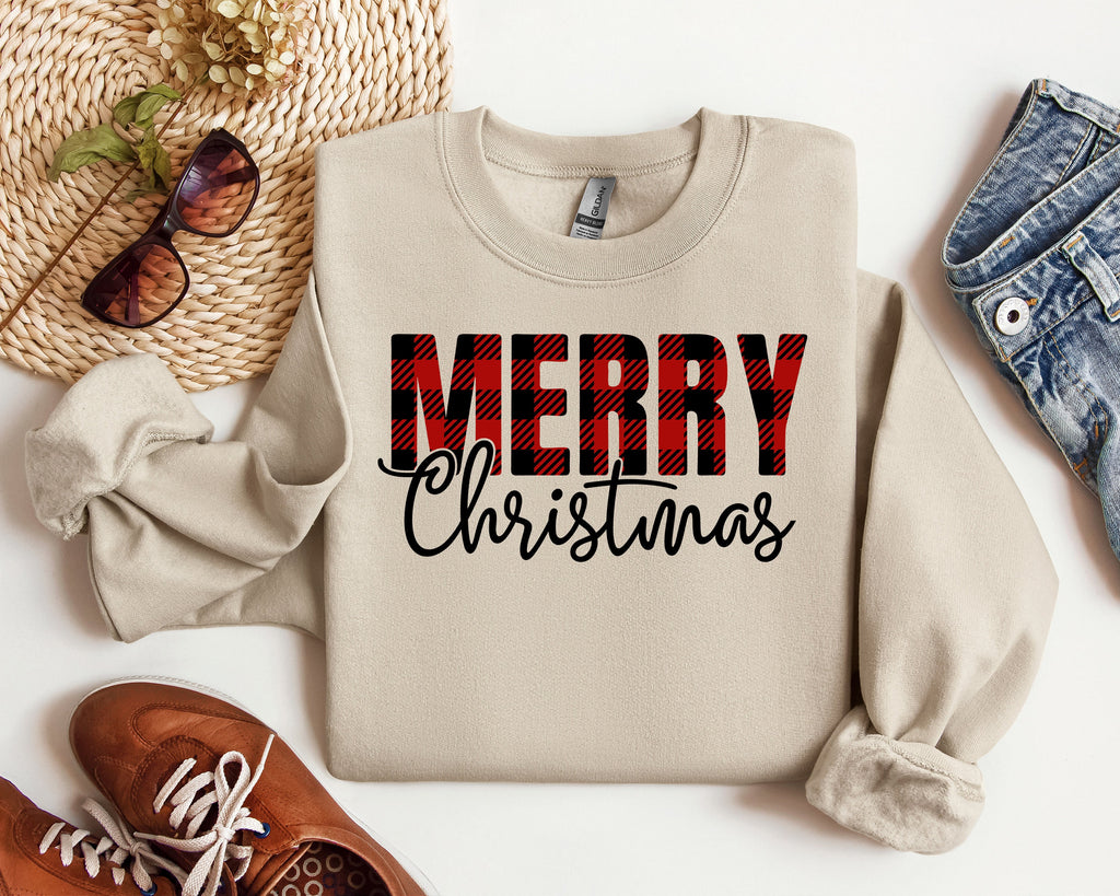 Buffalo Plaid Merry Christmas Sweatshirt - Family Holiday Shirt