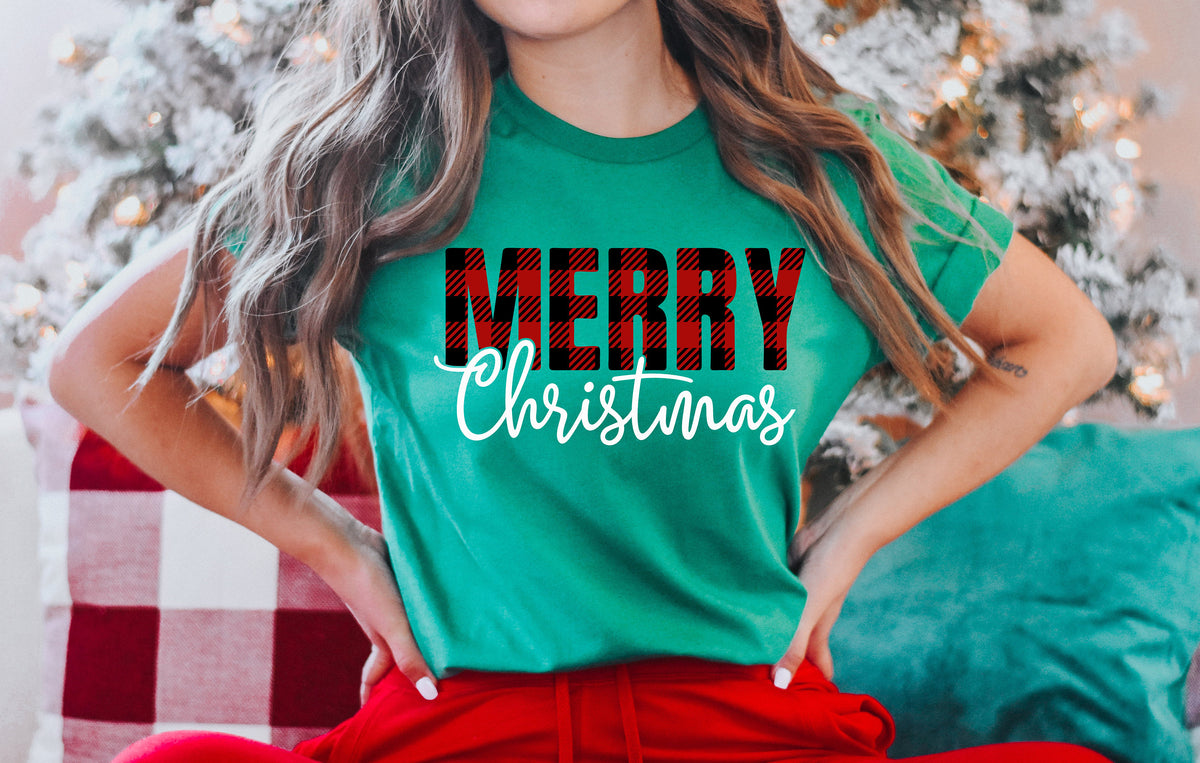 Buffalo Plaid Merry Christmas Sweatshirt - Family Holiday Shirt