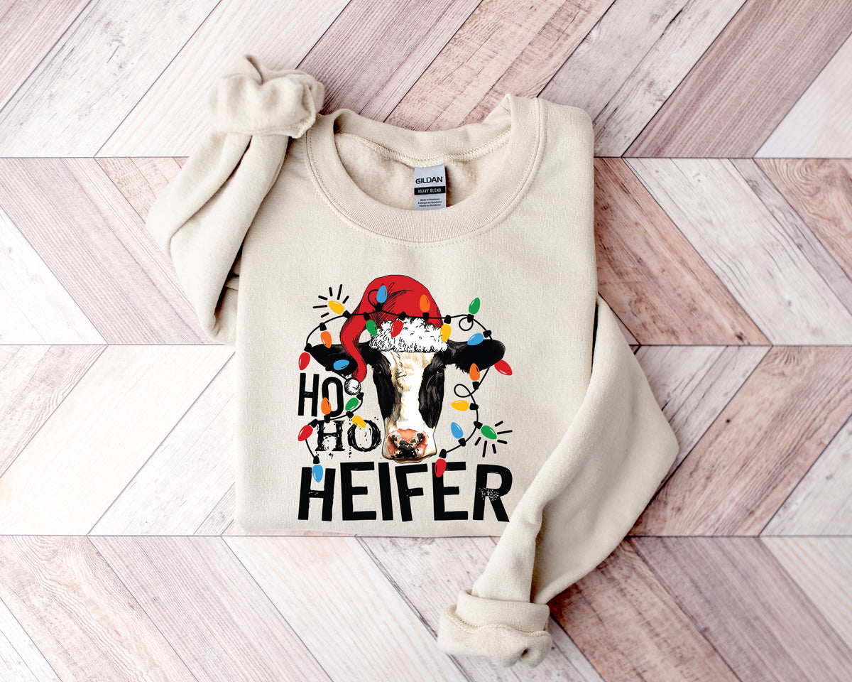 Ho Ho Heifer Christmas Cow Sweatshirt: Funny Holiday Tee
