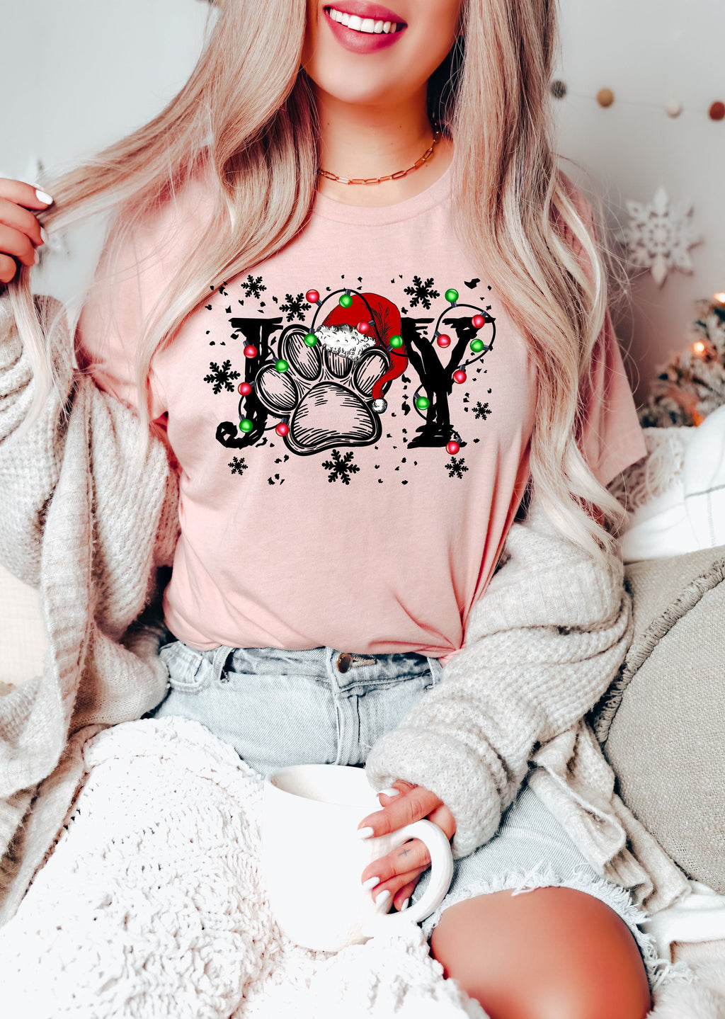 Christmas Paw Print Joy Shirt: Dog Mom Retro Tee